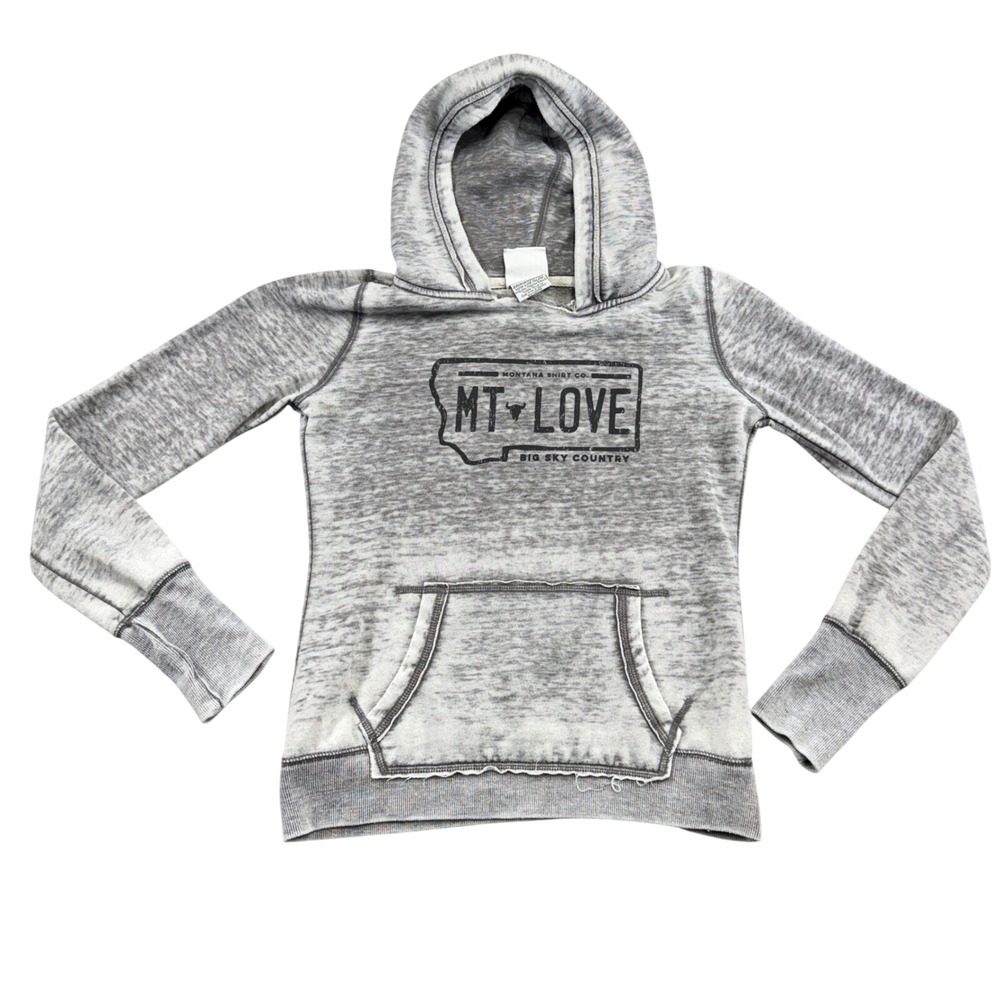 Zen by J. America Montana Shirt Co MT LOVE Gray Burnout Pullover Hoodie Small